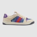 Gucci GG Unisex Screener Sneaker mit Web Elfenbein Scrap Less Leder-Blau