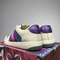 Gucci GG Unisex Screener Sneaker with Web Ivory Scrap Less Leather-Blue