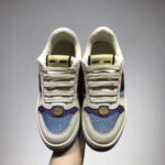 Gucci GG Unisex Screener Sneaker with Web Ivory Scrap Less Leather-Blue – Bild 7