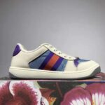 Gucci GG Unisex Screener Sneaker with Web Ivory Scrap Less Leather-Blue – Bild 2