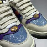 Gucci GG Unisex Screener Sneaker with Web Ivory Scrap Less Leather-Blue – Bild 9