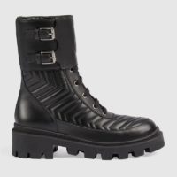 Gucci GG Women’s Boot with Interlocking G Black Chevron Matelassè Leather