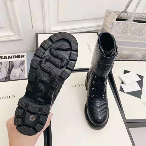 Gucci GG Women’s Boot with Interlocking G Black Chevron Matelassè Leather (11)