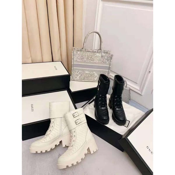 Gucci GG Women’s Boot with Interlocking G Black Chevron Matelassè Leather (12)