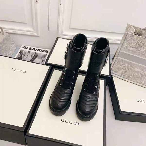 Gucci GG Women’s Boot with Interlocking G Black Chevron Matelassè Leather (4)