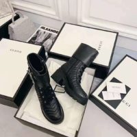 Gucci GG Women’s Boot with Interlocking G Black Chevron Matelassè Leather