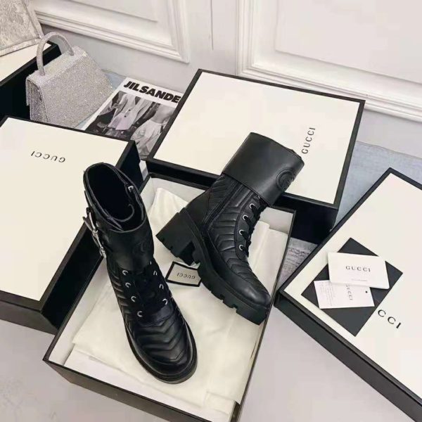 Gucci GG Women’s Boot with Interlocking G Black Chevron Matelassè Leather (5)
