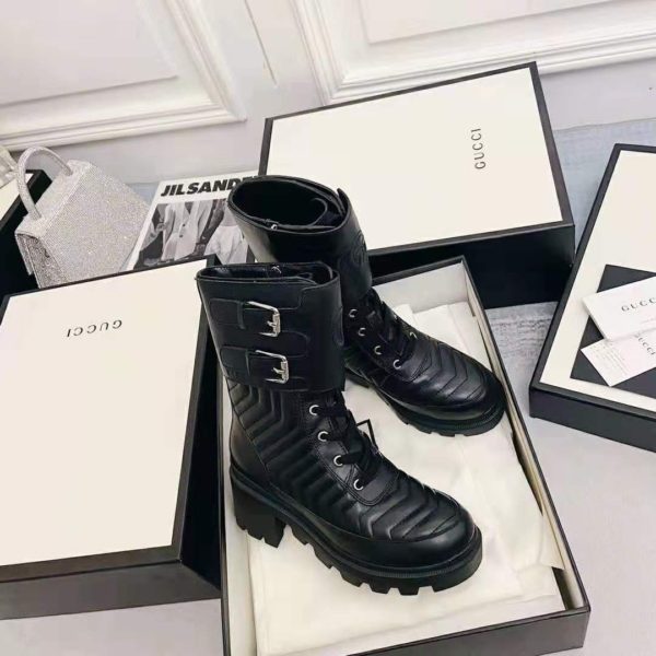 Gucci GG Women’s Boot with Interlocking G Black Chevron Matelassè Leather (6)
