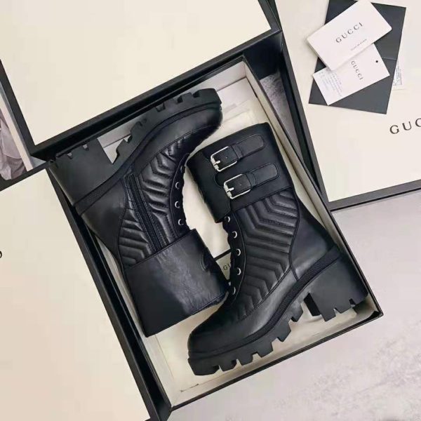 Gucci GG Women’s Boot with Interlocking G Black Chevron Matelassè Leather (7)