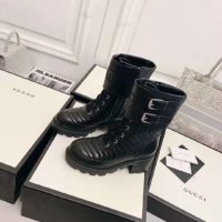 Gucci GG Women’s Boot with Interlocking G Black Chevron Matelassè Leather