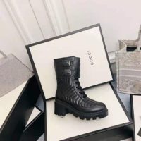 Gucci GG Women’s Boot with Interlocking G Black Chevron Matelassè Leather