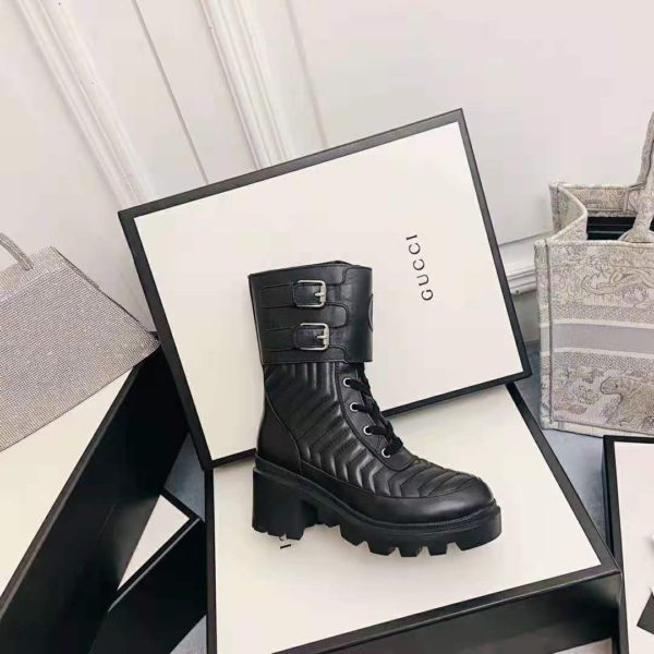 Gucci GG Women’s Boot with Interlocking G Black Chevron Matelassè Leather (9)