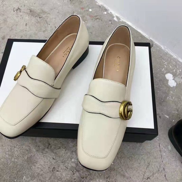 Gucci GG Women's Loafer with Double G White Leather 2.5 cm Heel - LULUX