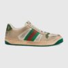 Gucci Unisex Screener Leather Sneaker White Perforated and Off-White Leather