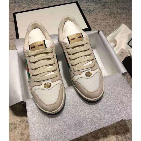 Gucci Unisex Screener Leather Sneaker White Perforated and Off-White Leather (4)
