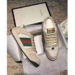 Gucci Unisex Screener Leather Sneaker White Perforated and Off-White Leather - Image 2