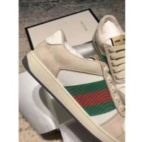 Gucci Unisex Screener Leather Sneaker White Perforated and Off-White Leather