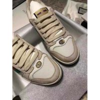 Gucci Unisex Screener Leather Sneaker White Perforated and Off-White Leather