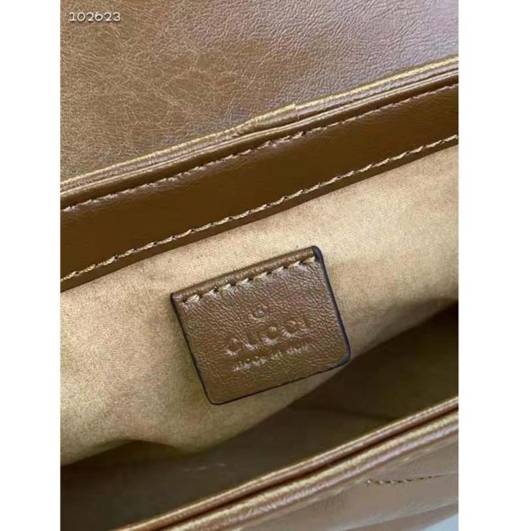 Gucci Women GG Marmont Small Top Handle Bag Brown Diagonal Matelassé Leather (10)