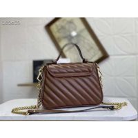 Gucci Women GG Marmont Small Top Handle Bag Brown Diagonal Matelassé Leather