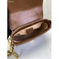 Gucci Women GG Marmont Small Top Handle Bag Brown Diagonal Matelassé Leather