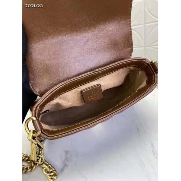 Gucci Women GG Marmont Small Top Handle Bag Brown Diagonal Matelassé Leather (9)