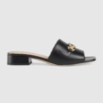 Gucci Damen Zumi Leder Slide Sandale Interlocking G Horsebit Schwarzes Leder 2,5 cm Absatzhöhe