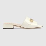Gucci Damen Zumi Leder Slide Sandale Interlocking G Horsebit Weißes Leder 2,5 cm Absatzhöhe