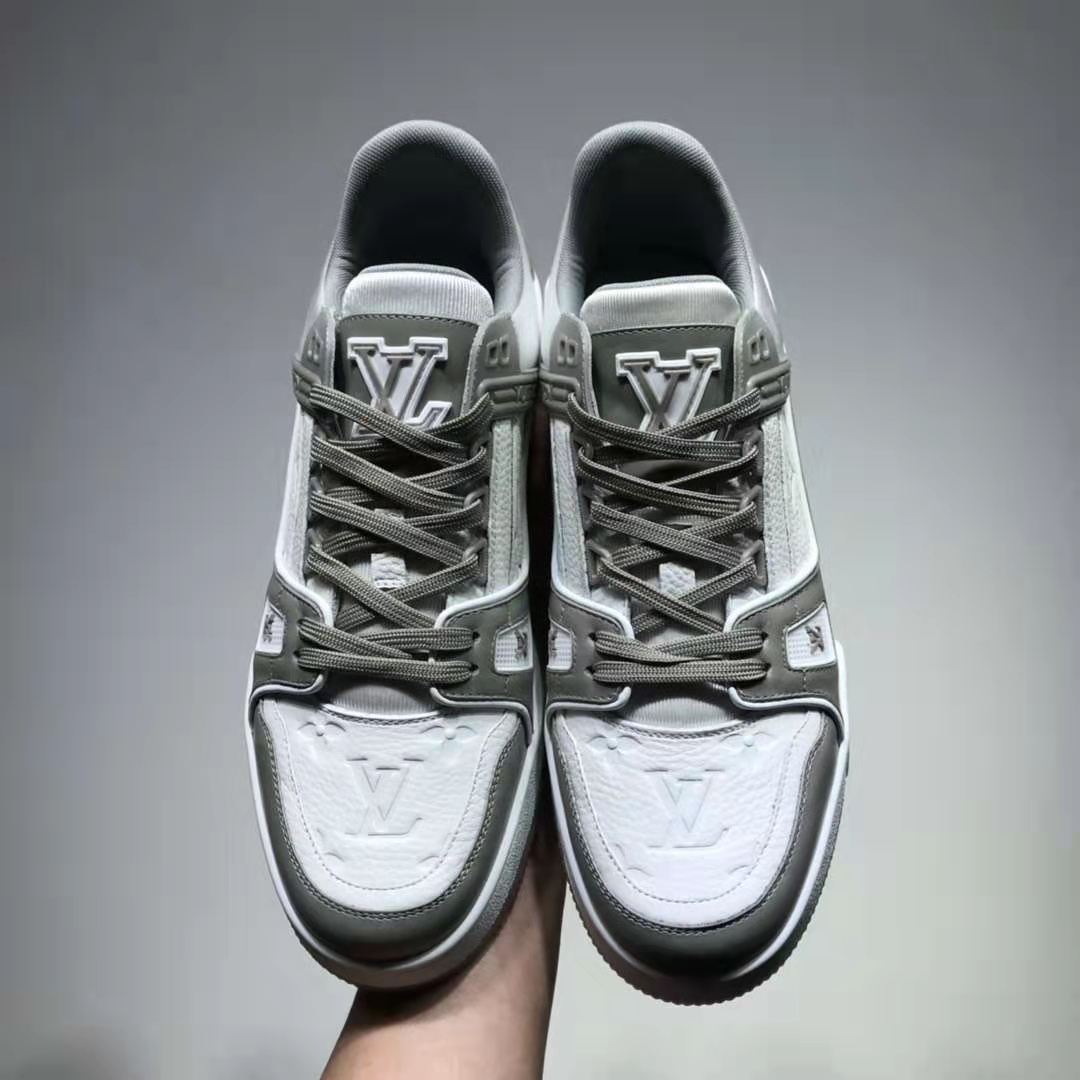 Louis Vuitton LV Men LV Trainer Sneaker Monogram-Embossed Calf Leather-Gray  - LULUX