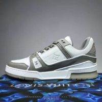 Louis Vuitton LV Men LV Trainer Sneaker Monogram-Embossed Calf Leather-Gray