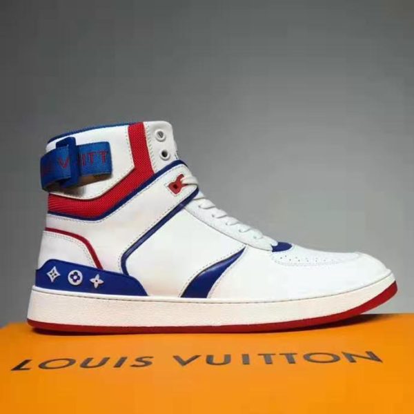 Louis Vuitton LV Men Rivoli Sneaker Boot White Calf Leather Rubber Monogram Flowers (5)