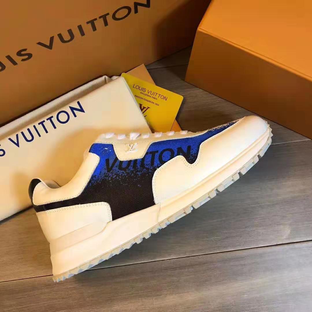 Louis Vuitton LV Men Run Away Sneaker Calf Leather and Textile-Blue - LULUX