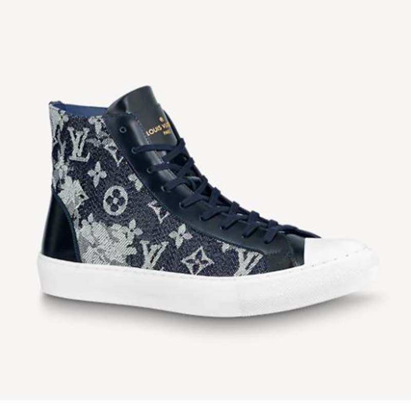 Louis Vuitton LV Men Tattoo Sneaker Boot Monogram Tapestry Denim-Blue -  LULUX