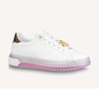 Louis Vuitton LV Unisex Time Out Sneaker Calf Leather Patent Monogram Canvas-Pink