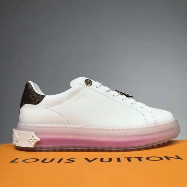 Louis Vuitton LV Unisex Time Out Sneaker Calf Leather Patent Monogram Canvas-Pink (2)