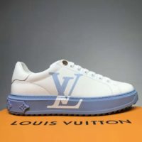 Louis Vuitton LV Unisex Time Out Sneaker Printed Calf Leather 3-D Monogram Flowers-Blue
