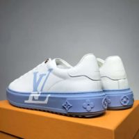 Louis Vuitton LV Unisex Time Out Sneaker Printed Calf Leather 3-D Monogram Flowers-Blue