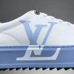 Louis Vuitton LV Unisex Time Out Sneaker Printed Calf Leather 3-D Monogram Flowers-Blue - Image 8