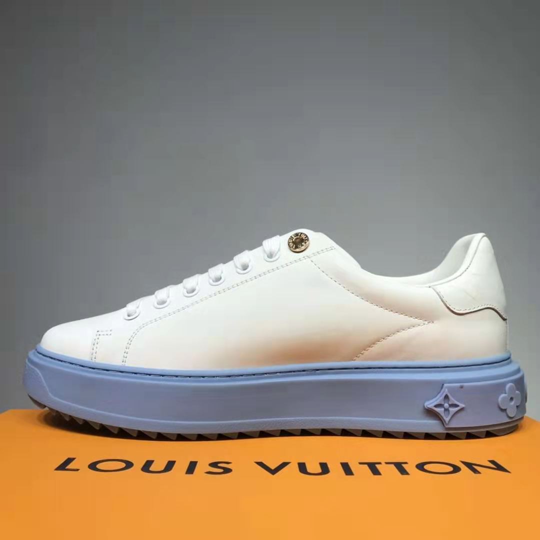 Louis Vuitton Logo Embroidered Time Out Sneakers 1A3U4M White/Blue 2018