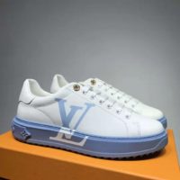 Louis Vuitton LV Unisex Time Out Sneaker Printed Calf Leather 3-D Monogram Flowers-Blue