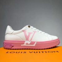 Louis Vuitton LV Unisex Time Out Sneaker Printed Calf Leather 3-D Monogram Flowers-Pink