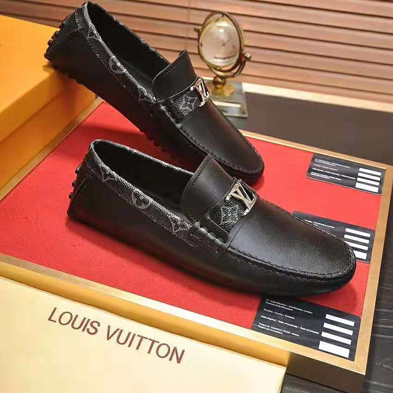 Louis Vuitton Black Leather Monte Carlo Slip on Loafers Size 44