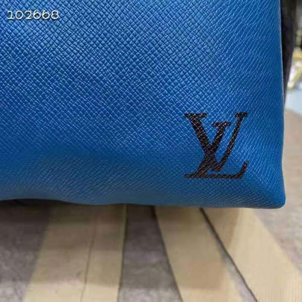 Louis Vuitton Unisex Discovery “V” Logo Backpack Blue Monochrome Taiga Leather (5)
