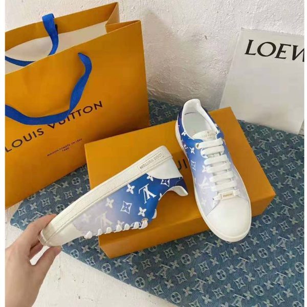 Louis Vuitton Women Frontrow Sneaker Calf Leather Monogram Canvas Signature-Blue (2)