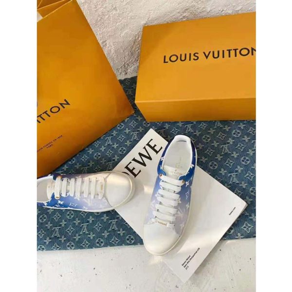 Louis Vuitton Women Frontrow Sneaker Calf Leather Monogram Canvas Signature-Blue (5)