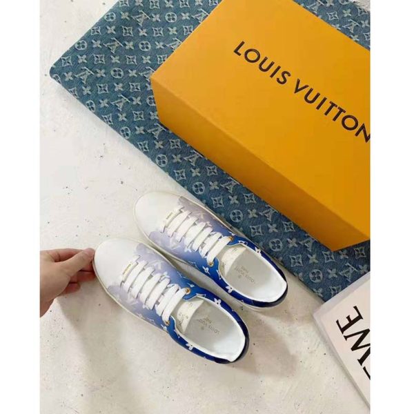 Louis Vuitton Women Frontrow Sneaker Calf Leather Monogram Canvas Signature-Blue (6)