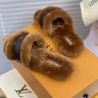 Louis Vuitton Women Lock It Flat Mule Mink Fur Patent Monogram Canvas