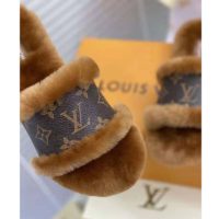 Louis Vuitton Women Lock It Flat Mule Mink Fur Patent Monogram Canvas