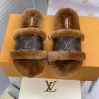 Louis Vuitton Women Lock It Flat Mule Mink Fur Patent Monogram Canvas