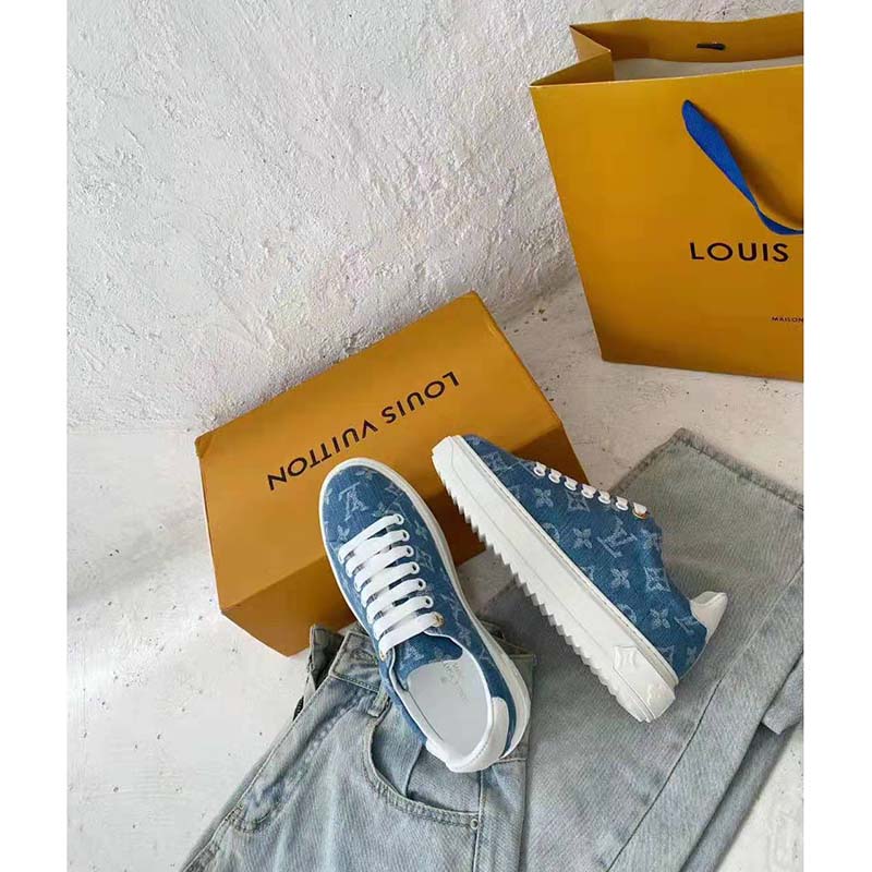 LOUIS VUITTON LV Women Time Out Sneaker Blue Denim Size 37 $650.00